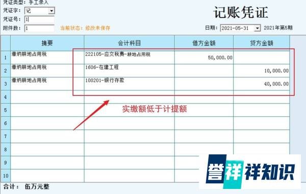 耕地占用税会计处理