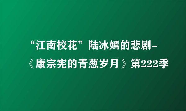 “江南校花”陆冰嫣的悲剧-《康宗宪的青葱岁月》第222季