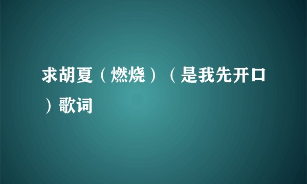 求胡夏（燃烧）（是我先开口）歌词