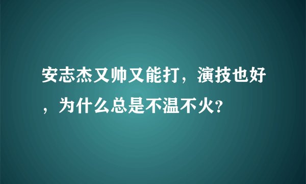 安志杰又帅又能打，演技也好，为什么总是不温不火？