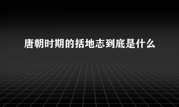 唐朝时期的括地志到底是什么