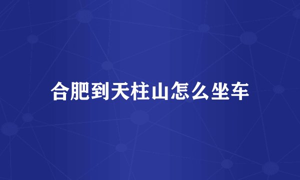 合肥到天柱山怎么坐车