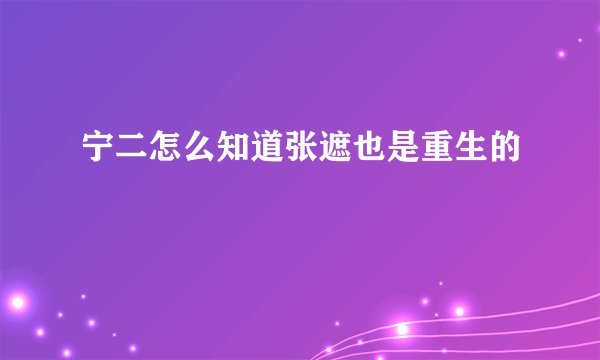 宁二怎么知道张遮也是重生的
