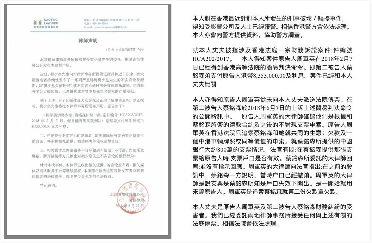 樊少皇发声明澄清什么事情?
