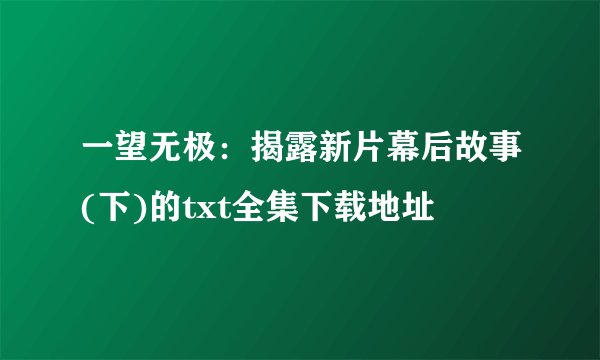 一望无极：揭露新片幕后故事(下)的txt全集下载地址