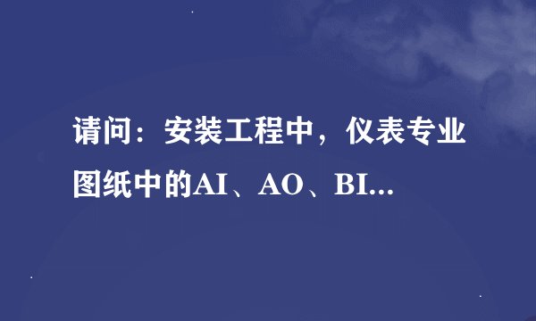 请问：安装工程中，仪表专业图纸中的AI、AO、BI、BO、WI、WO分别代表什么？