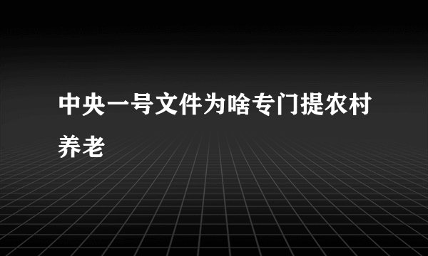 中央一号文件为啥专门提农村养老