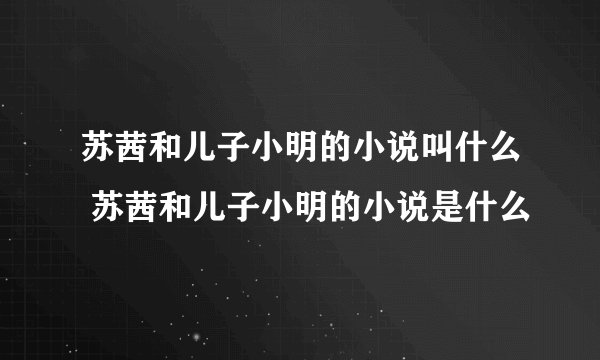 苏茜和儿子小明的小说叫什么 苏茜和儿子小明的小说是什么