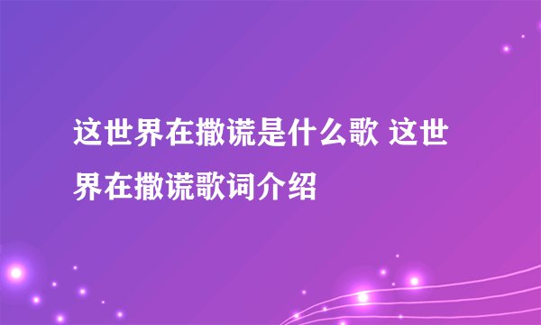 这世界在撒谎是什么歌 这世界在撒谎歌词介绍