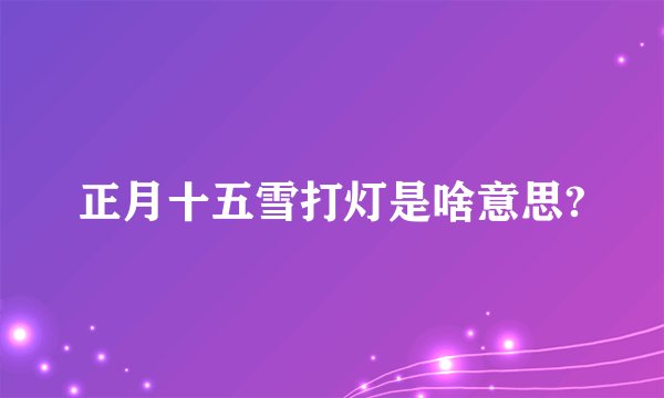 正月十五雪打灯是啥意思?