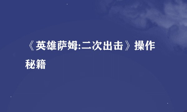 《英雄萨姆:二次出击》操作秘籍