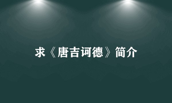 求《唐吉诃德》简介