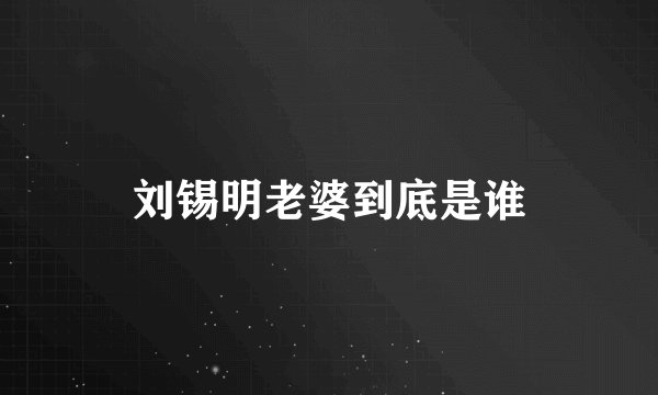 刘锡明老婆到底是谁