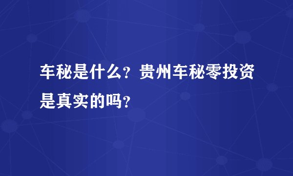 车秘是什么？贵州车秘零投资是真实的吗？