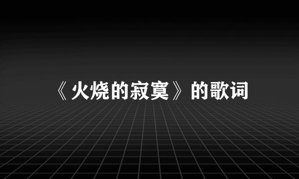 《火烧的寂寞》的歌词
