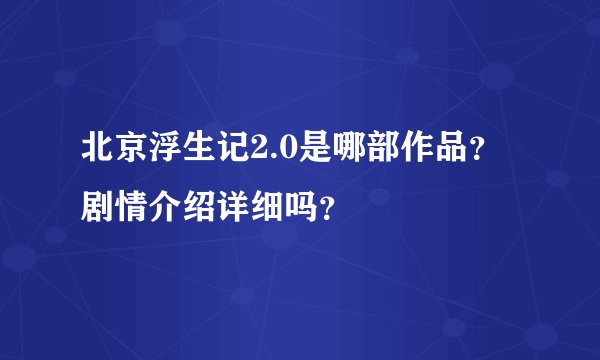 北京浮生记2.0是哪部作品？剧情介绍详细吗？