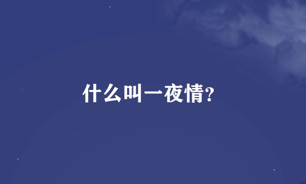 什么叫一夜情？