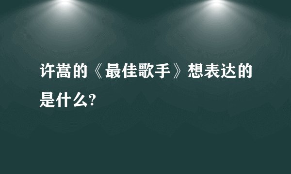 许嵩的《最佳歌手》想表达的是什么?
