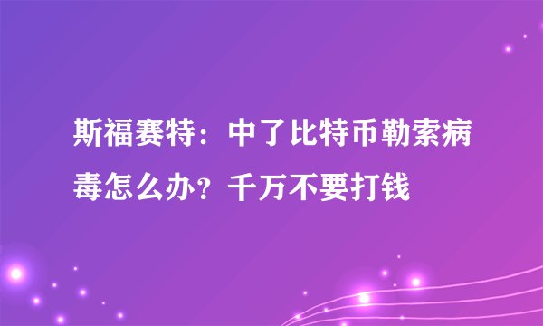 斯福赛特：中了比特币勒索病毒怎么办？千万不要打钱