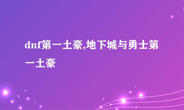 dnf第一土豪,地下城与勇士第一土豪